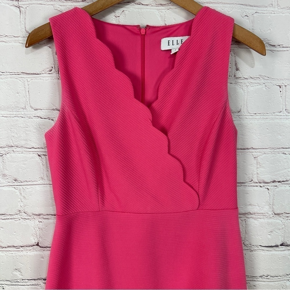 Elle hot Pink Sleeveless V-Neck A-Line Cocktail Dress scalloped size 6 vacay - Picture 3 of 10